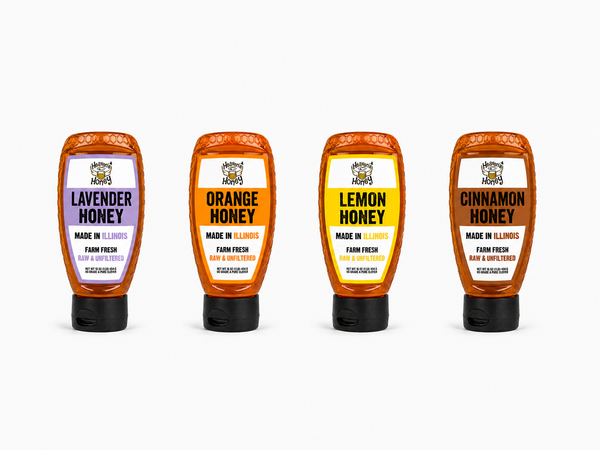 Heaven’s Honey Variety Pack | Lavender, Orange, Lemon & Cinnamon Raw Honey | Farm Fresh & Unfiltered | Made in Illinois | 4 Pack Squeeze Bottles